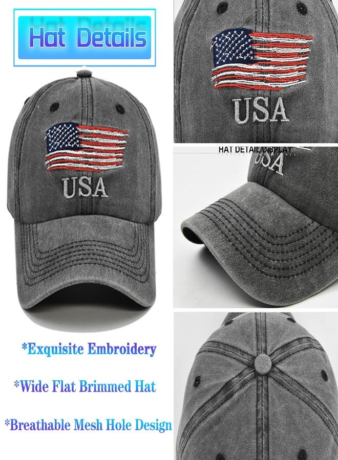 FACITE American Flag Hat for Men Women Baseball Cap USA Flag Hat for Men 4th of July Outfit for Women Accessories Embroidery Vintage Cotton Trucker Hat Men Patriotic Ball Cap Snapback Dad Hat Adjustable Gift - Image 4